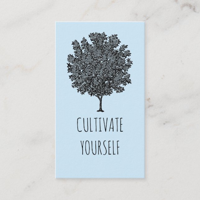 Cultivate Yourself Blooming Fruit Tree Pastel Blue Business Card (Front)