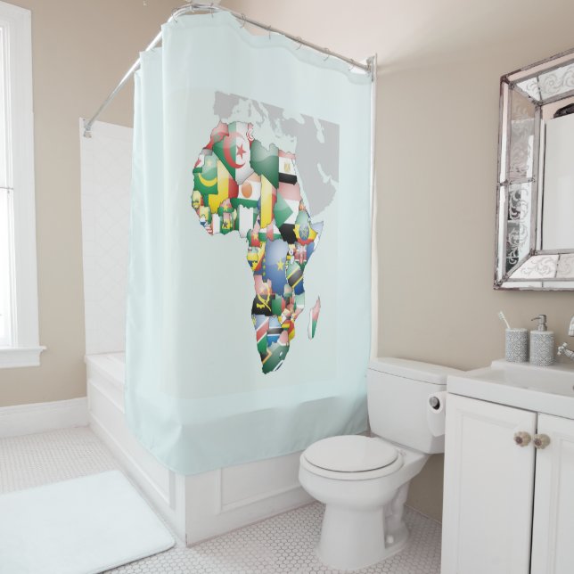 Cultural Canvas: Beautifully Colourful Africa Map Shower Curtain (In Situ)