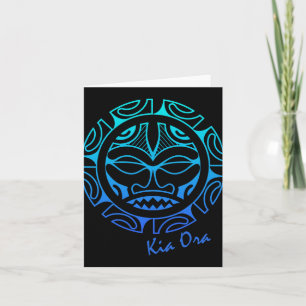 Culture Face Symbol Blue, Haka Kia Ora Dance New Z Card