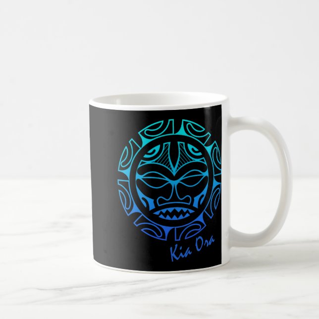 Culture Face Symbol Blue, Haka Kia Ora Dance New Z Coffee Mug (Right)