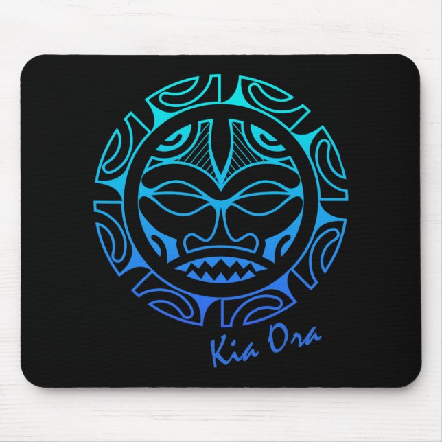 Culture Face Symbol Blue, Haka Kia Ora Dance New Z Mouse Mat (Front)
