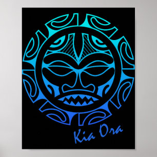 Culture Face Symbol Blue, Haka Kia Ora Dance New Z Poster