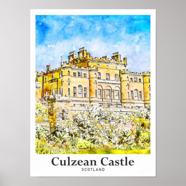 Culzean Castle Scotland Travel Watercolor  Poster (Front)