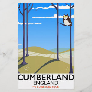 Cumberland, England vintage style travel poster. Stationery