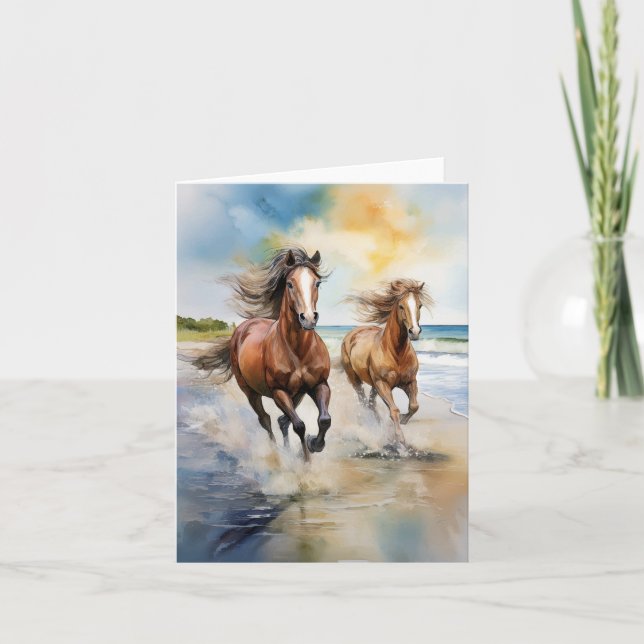 Cumberland Island National Park Horses Watercolor Card (Front)