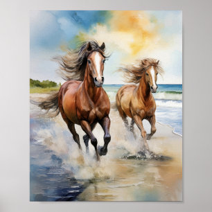 Cumberland Island National Park Horses Watercolor Poster