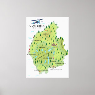 Cumbria England Map travel poster. Canvas Print