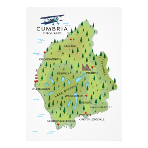Cumbria England Map travel poster. Photo Print
