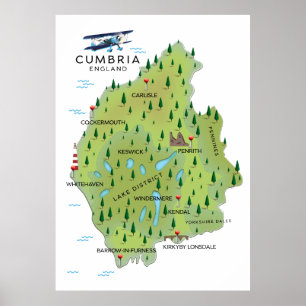 Cumbria England Map travel poster. Poster