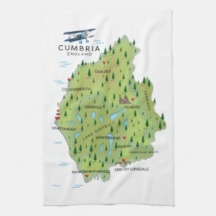 Cumbria England Map travel poster. Tea Towel