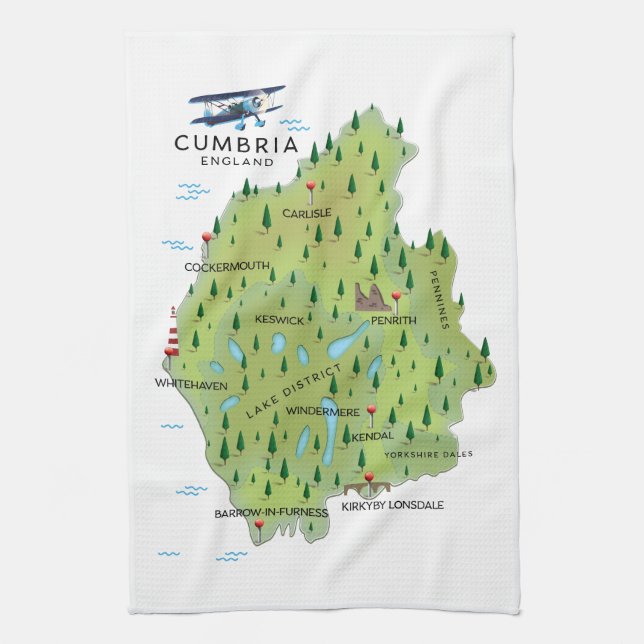 Cumbria England Map travel poster. Tea Towel (Vertical)