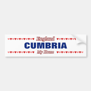 CUMBRIA - My Home - England; Red & Pink Hearts Bumper Sticker