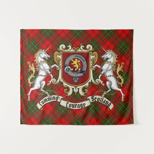 Cumming Clan Badge & Unicorns w/Tartan  Tapestry (Front (Horizontal))