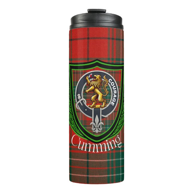 Cumming Scottish Clan Tartan & Crest Thermal Tumbler (Front)