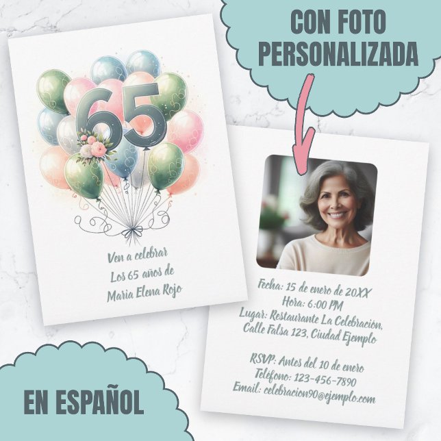 Cumpleaños de 65 Años Globos Con Foto Invitation (Cumpleaños de 65 Años Globos Con Foto Invitation.)