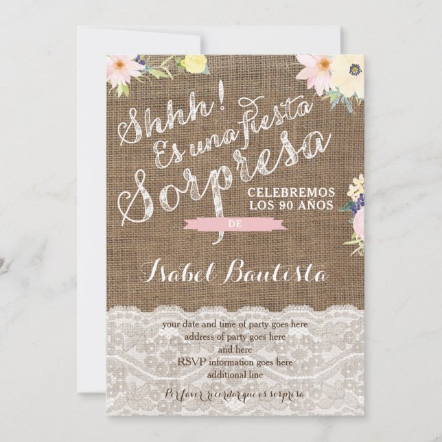 Cumpleaños sorpresa de Abuelita Spanish Invites (Front)