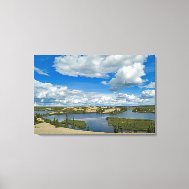 Cumulus clouds float above lakes, Northwest Canvas Print (Front)