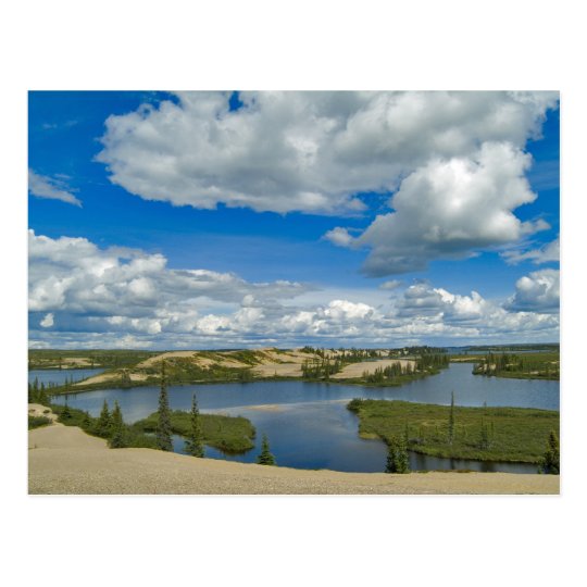 Cumulus clouds float above lakes, Northwest Postcard