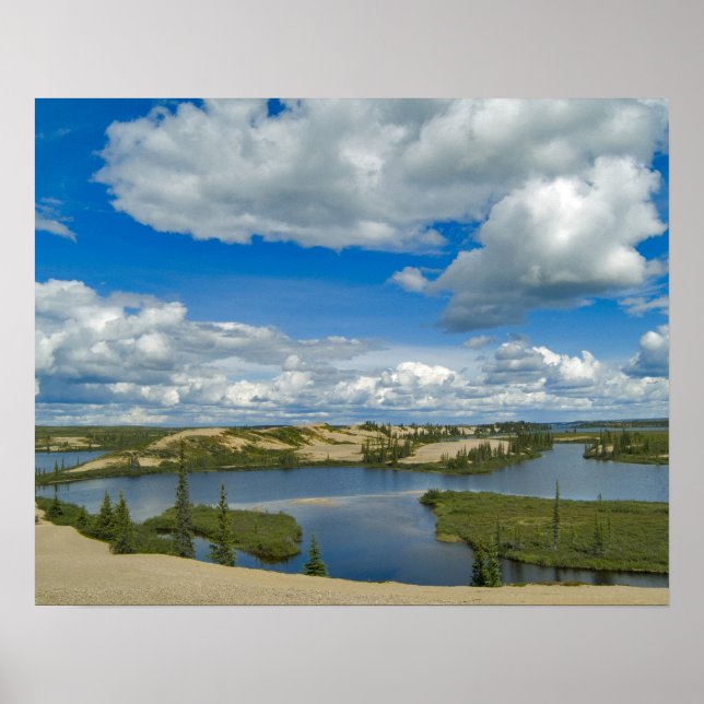 Cumulus clouds float above lakes, Northwest Poster (Front)