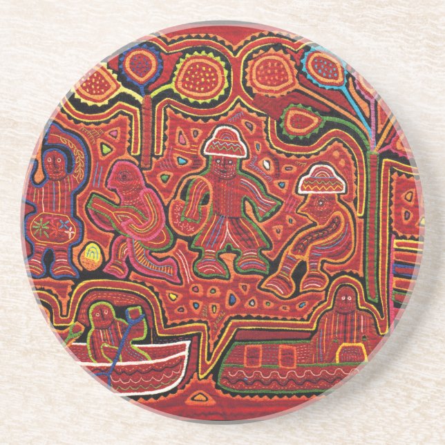 Cuna Indian Men in Cayucos Coaster (Front)
