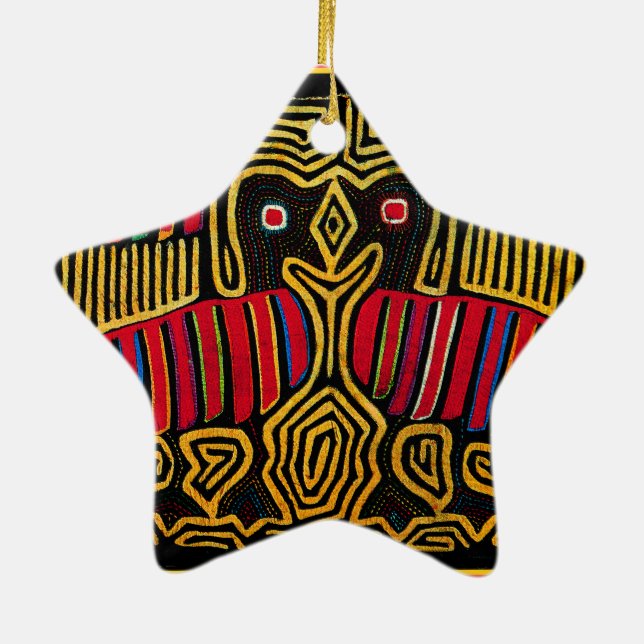 Cuna Indian Mola Duck Design Ceramic Tree Decoration (Back)