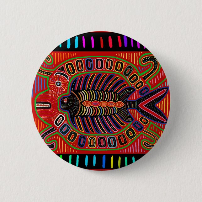 Cuna Indian Mola Flying Fish 6 Cm Round Badge (Front)