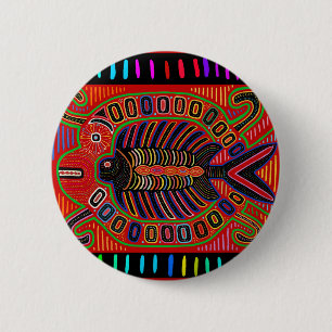 Cuna Indian Mola Flying Fish 6 Cm Round Badge