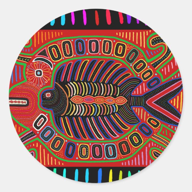 Cuna Indian Mola Flying Fish Classic Round Sticker (Front)