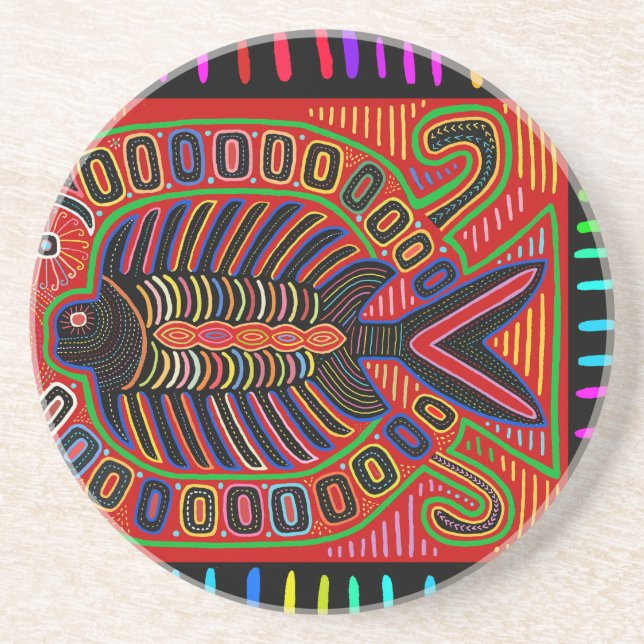 Cuna Indian Mola Flying Fish Coaster (Front)
