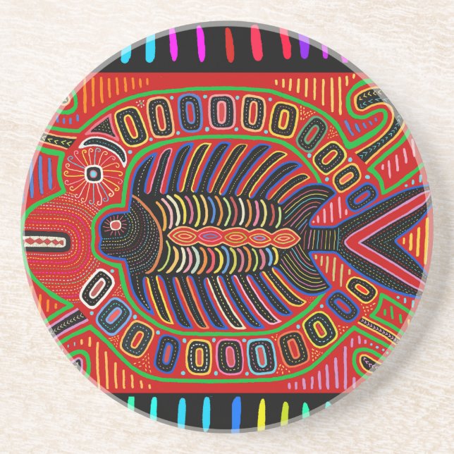 Cuna Indian Mola Flying Fish Coaster (Front)