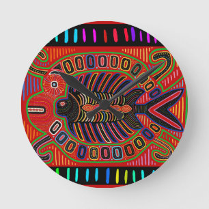 Cuna Indian Mola Flying Fish Round Clock