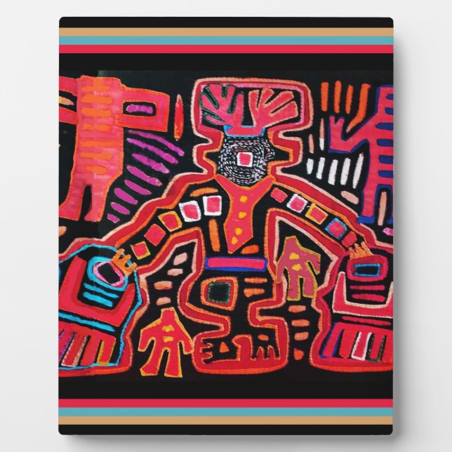 Cuna Indian Tribal Shaman With Fans Plaque (Front)