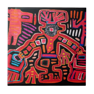 Cuna Indian Tribal Shaman With Fans Tile