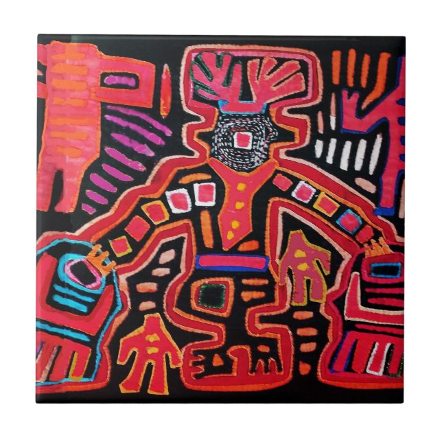 Cuna Indian Tribal Shaman With Fans Tile (Front)