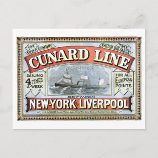 Cunard Line New York Liverpool 1875 Postcard