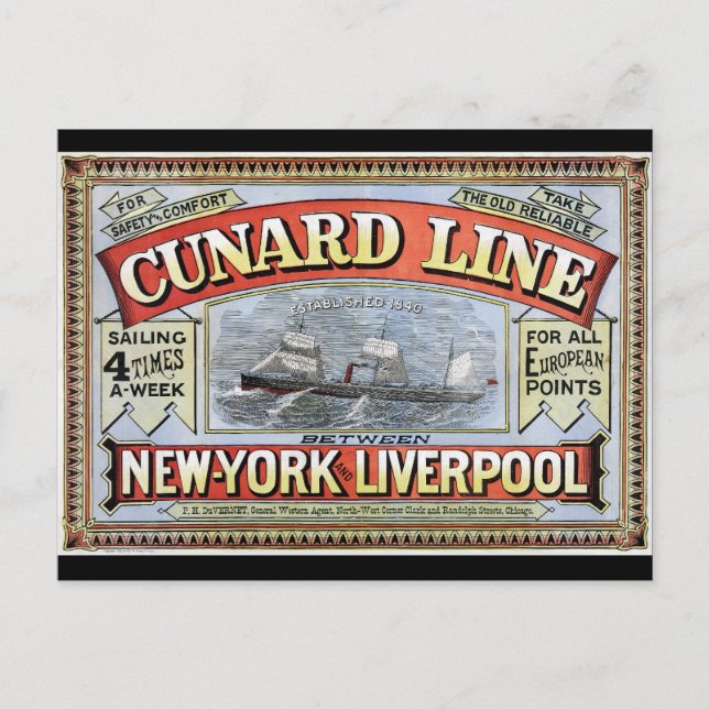 Cunard Line New York Liverpool Poster Postcard (Front)