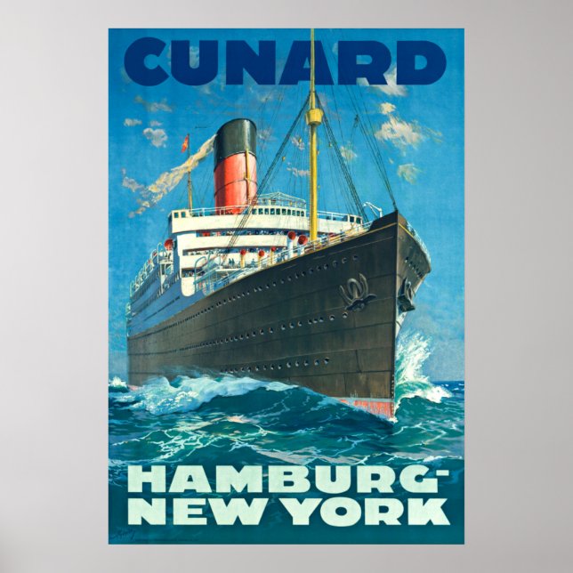 CUNARD OCEAN LINER HAMBURG NEW YORK POSTER (Front)