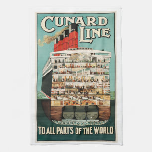 Cunard ocean liner steamship luxury ship poster, tea towel