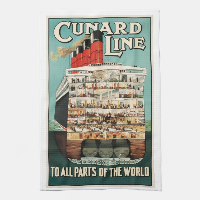 Cunard ocean liner steamship luxury ship poster, tea towel (Vertical)