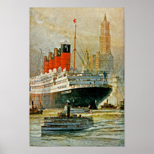 Cunarder at New York Poster