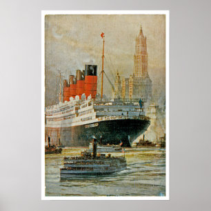 Cunarder at New York Poster