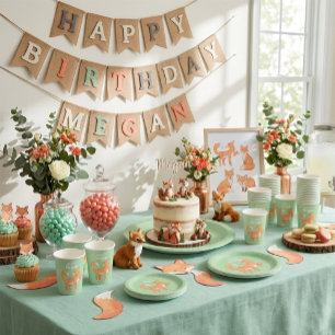 Cunning Fox Mint Green Personalised Birthday Paper Cups