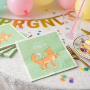 Cunning Fox Mint Green Personalised Birthday Paper Napkin