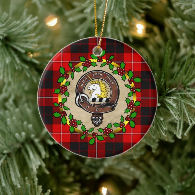 Cunningham Clan Badge & Tartan Personalized Xmas Ceramic Tree Decoration (Tree)