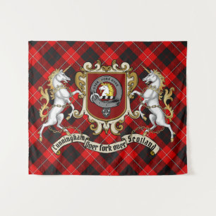Cunningham Clan Badge & Unicorns w/Tartan   Tapestry