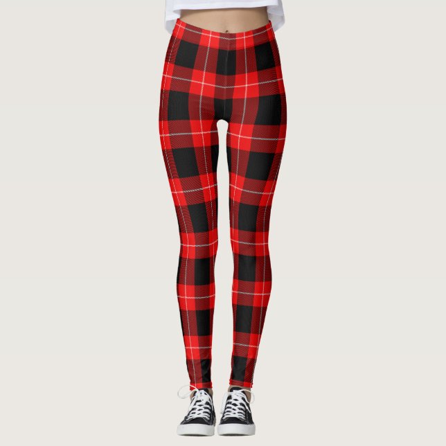 Cunningham Clan Tartan Red Black Plaid Leggings (Front)