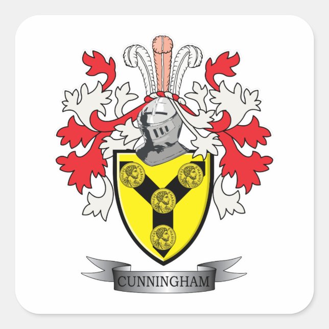 Cunningham Family Crest Coat of Arms Square Sticker (Front)