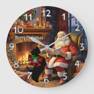 Cunningham Scottie Dog & Santa Personalised Xmas Large Clock