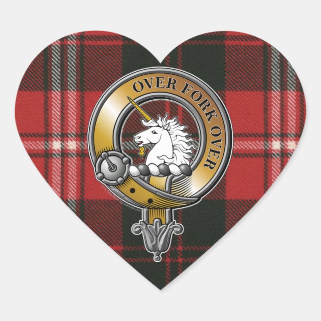 Cunningham Tartan & Badge Heart Sticker (Front)