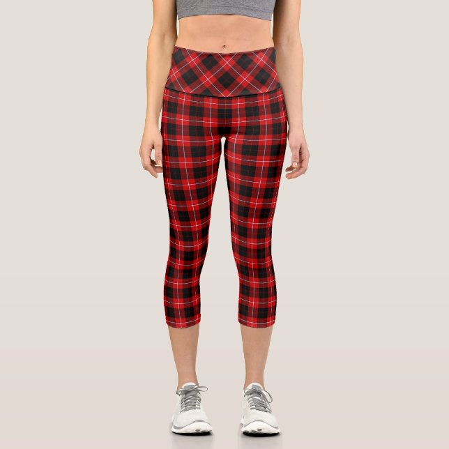 Cunningham Tartan Red Black Plaid Capri Leggings (Front)